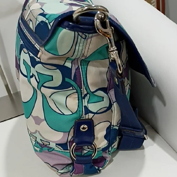 Coach Kyra Scarf Signature Messenger Bag In Blue and Purple - Picture 5 of 16